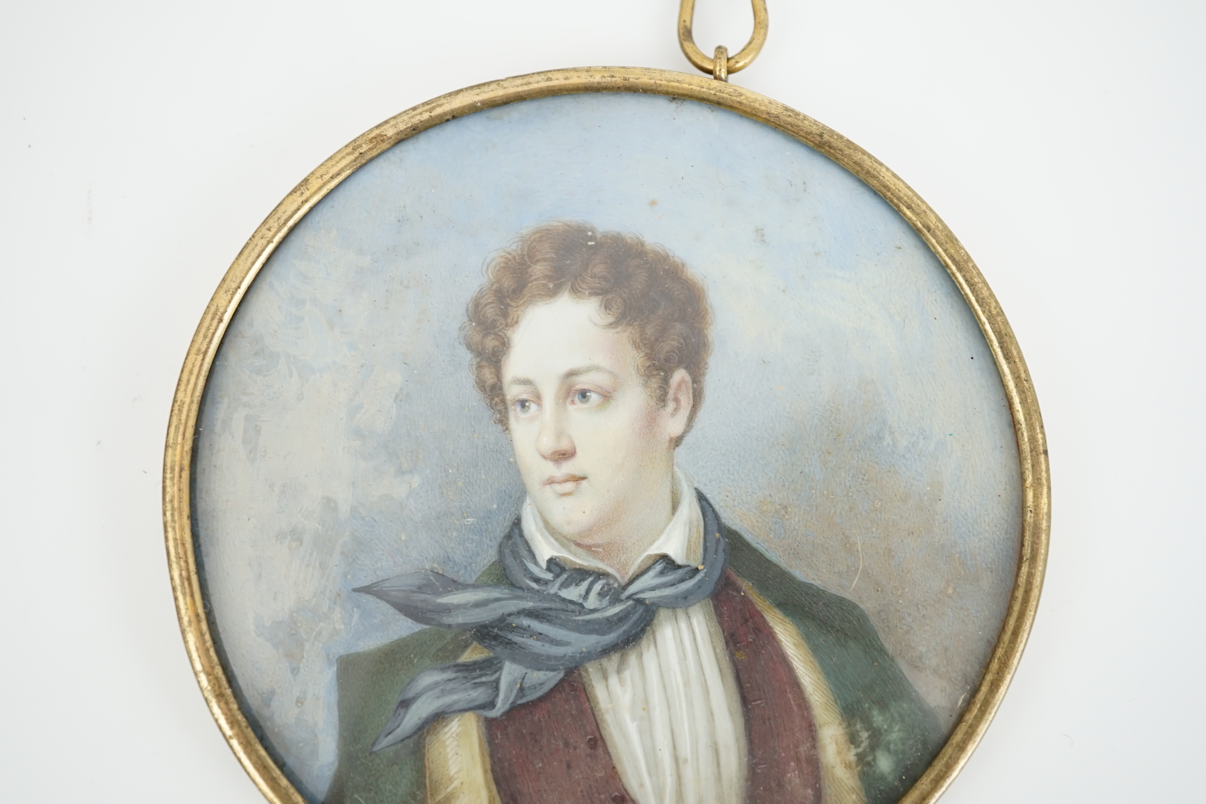 G. Sanders, Portrait miniature of Lord Byron, gouache on parchment, tondo, 10.5cm